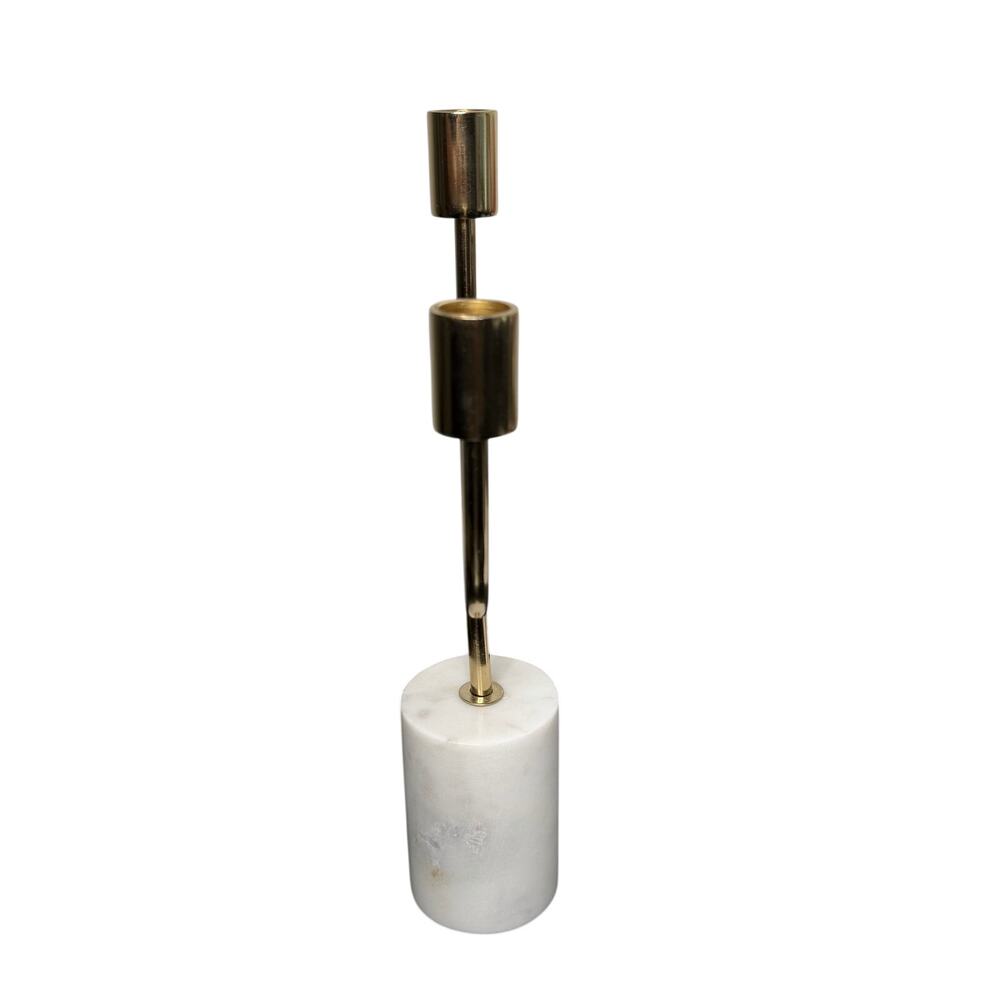 Candelabra Solid White Marble with Gold-Tone 2 Taper Holders